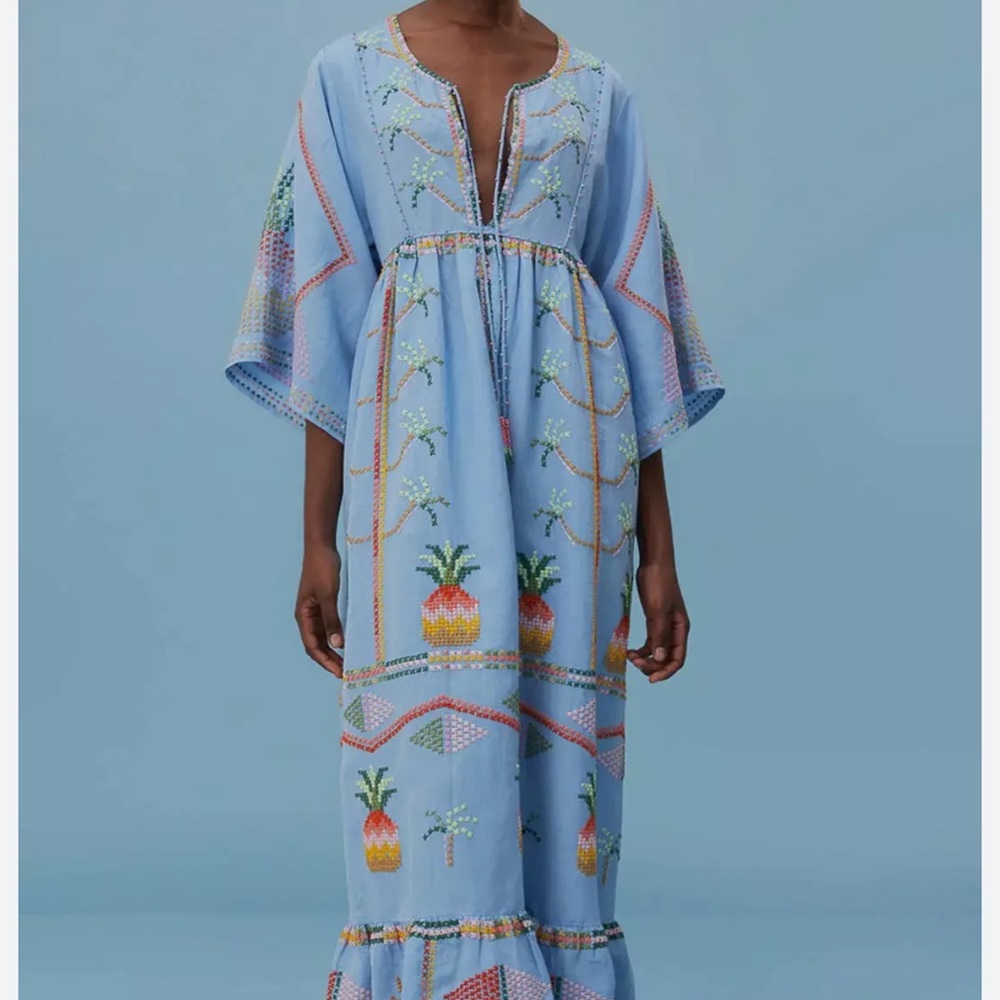 Farm Rio Embroidered Pineapple Maxi Dress LIKE NEW